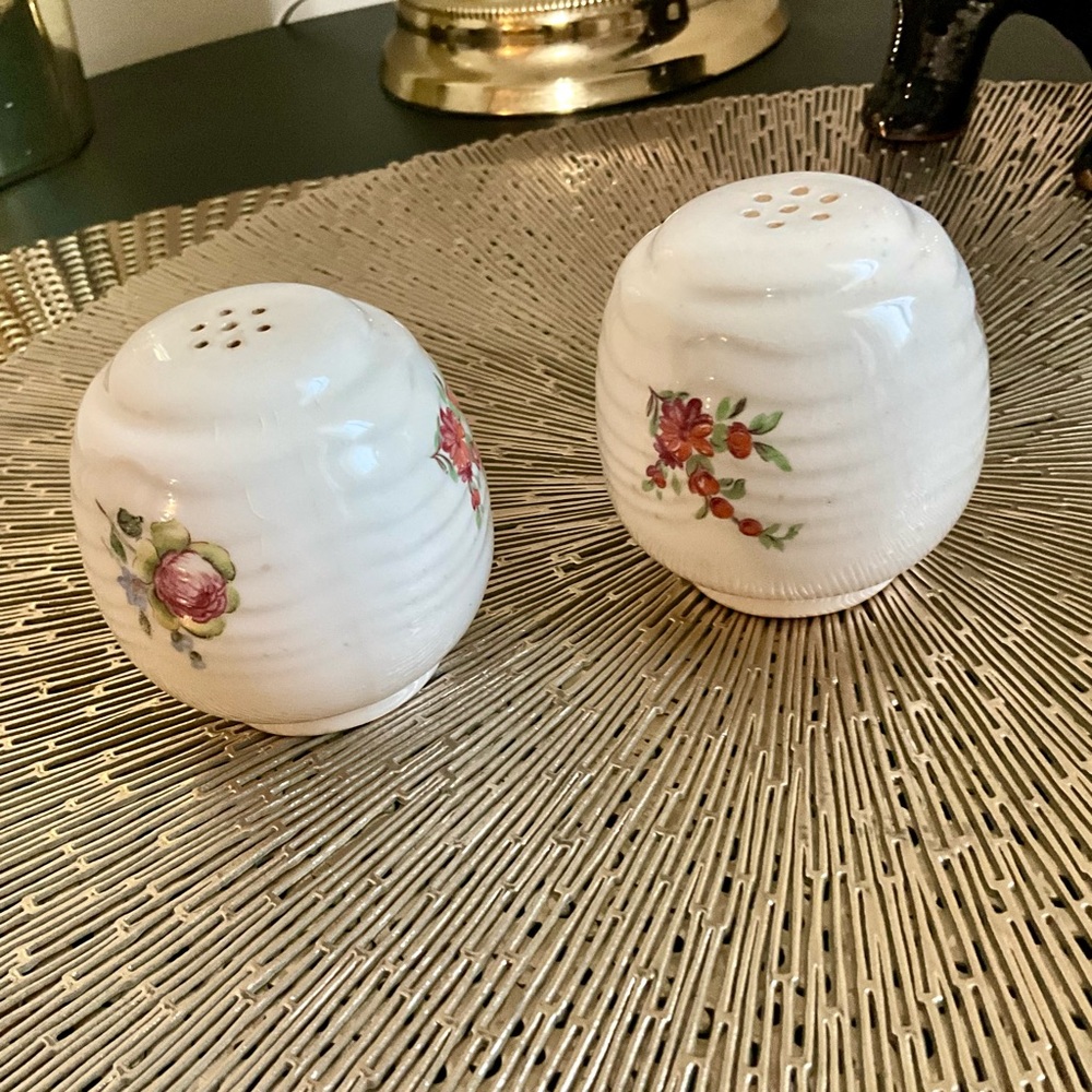 Vintage Floral Chic White Salt & Pepper Shakers